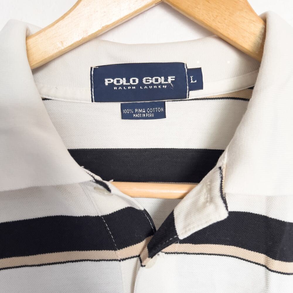 Polo Ralph Lauren Golf Polo Striped Shirt Black Tan Ivory Large - Picture 2 of 5